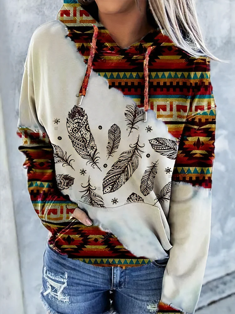Women Feather Western Hoodie