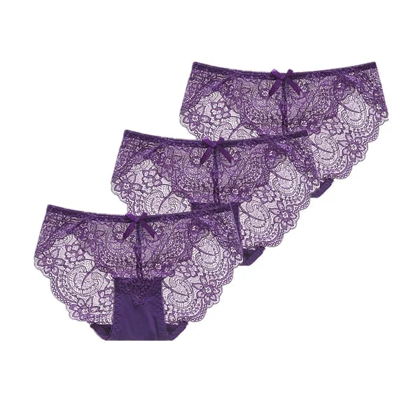 3Pcs/Lot Sexy Lace Underwear Women Transparent Low Waist Panties Cotton Crotch Briefs for Girls Breathable Seamless Lingeries