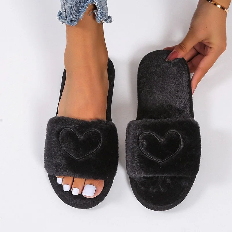 Warm Fluffy Slippers Women Faux Fur Slipper Female Indoor Floor Slides Flat Soft Furry House Shoes Letteer Flip Flops Ladies