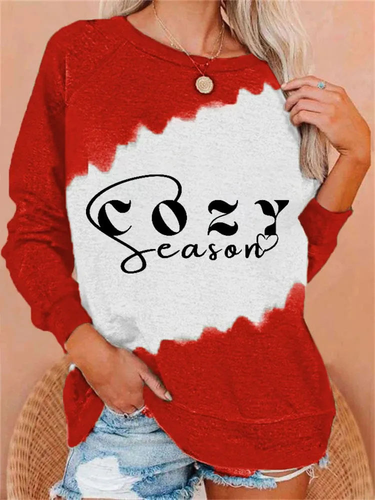 Women's Cozy Season Printed Round Neck Long Sleeve Sweatshirt