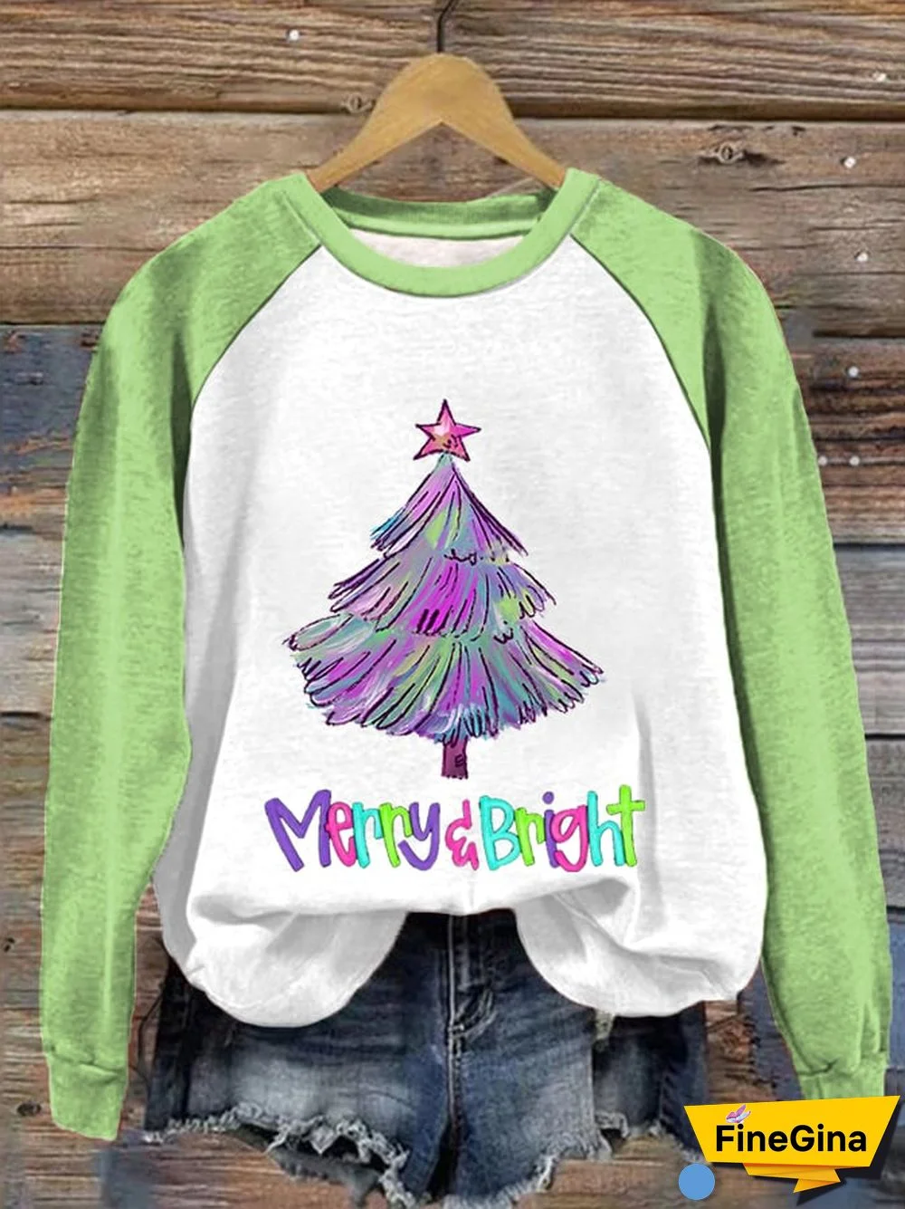 Women's Merry And Bright Christmas Tree Print Casual Sweatshirt