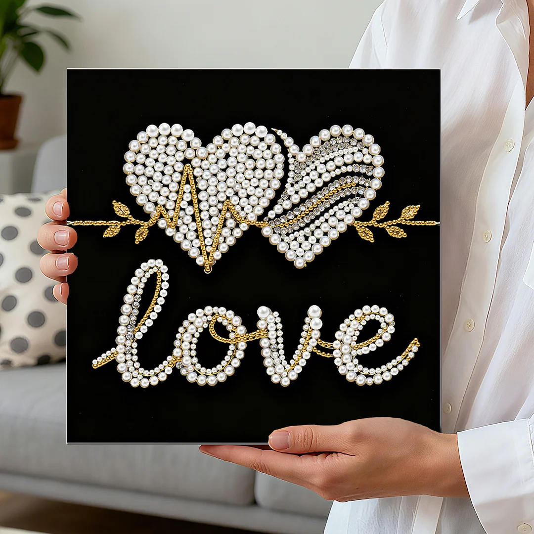 LOVE DIY Pearl Art Diamond Painting Kit for Adults Home Decor 25x25cm With Frame