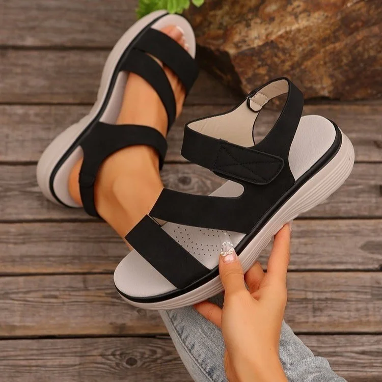 Yyvonne Large-Size Loose-Soled Sandals Women 2025 Summer New Slope And Flat-Bottomed Magic Beach Sandals