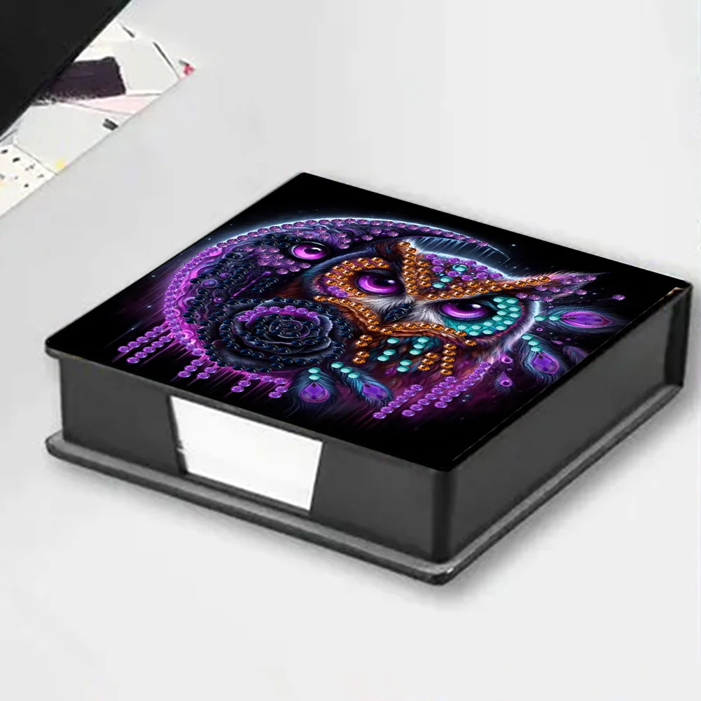PU 5D Diamond Painting Kit Note Box DIY Diamond Art Notepad Box (Moon Owl)