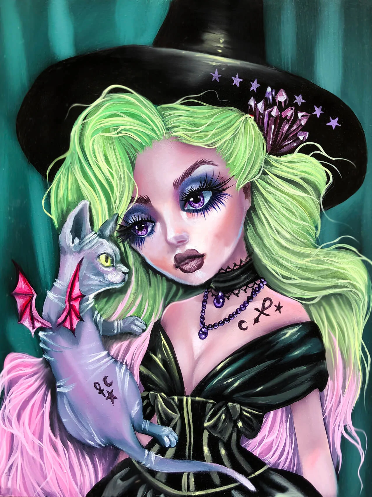 Horror Goth Doll And Cat 40*50CM(Canvas) Full Round Drill Diamond Painting gbfke