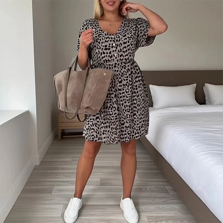 Women's Casual V-Neck Short Sleeve Dress 