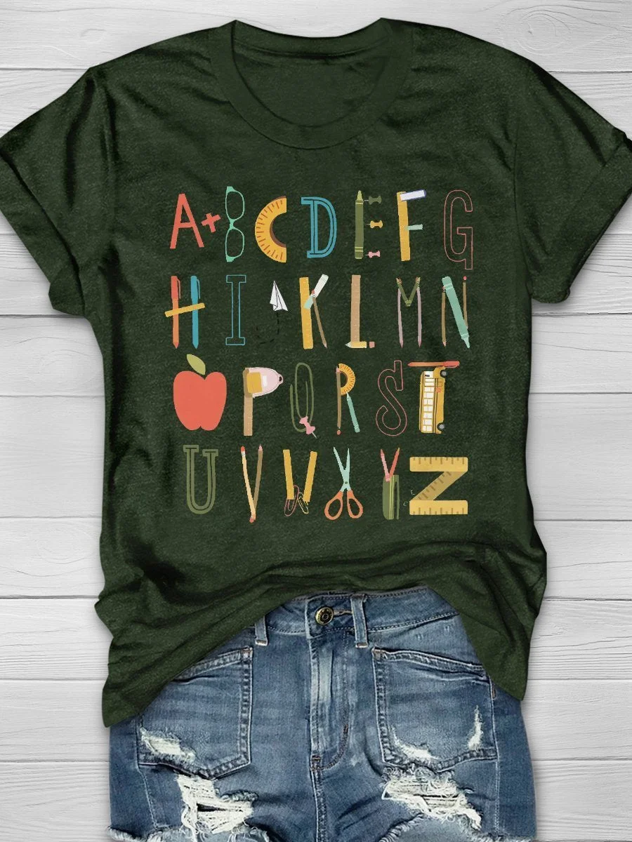 A To Z Kindergarten T eacher Print Short Sleeve T-shirt