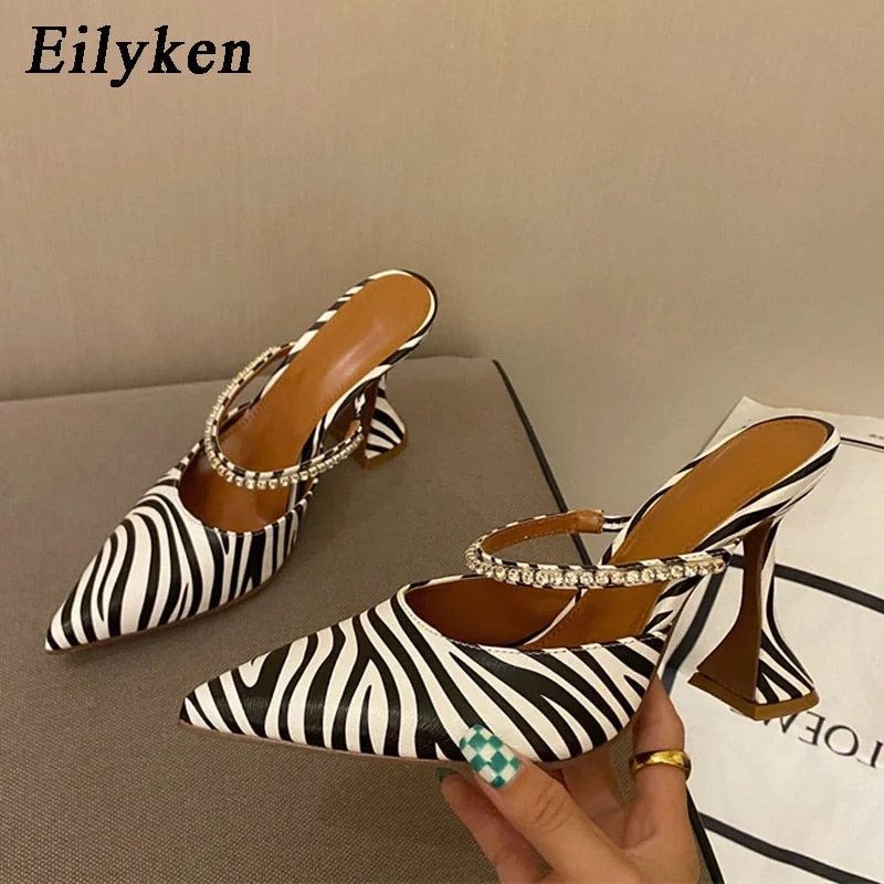 Eilyken 2022 New Zebra Women Pumps Fashion Crystal Slingback High heels Party Strange Style Wedding Bride Shoes Size 35-41