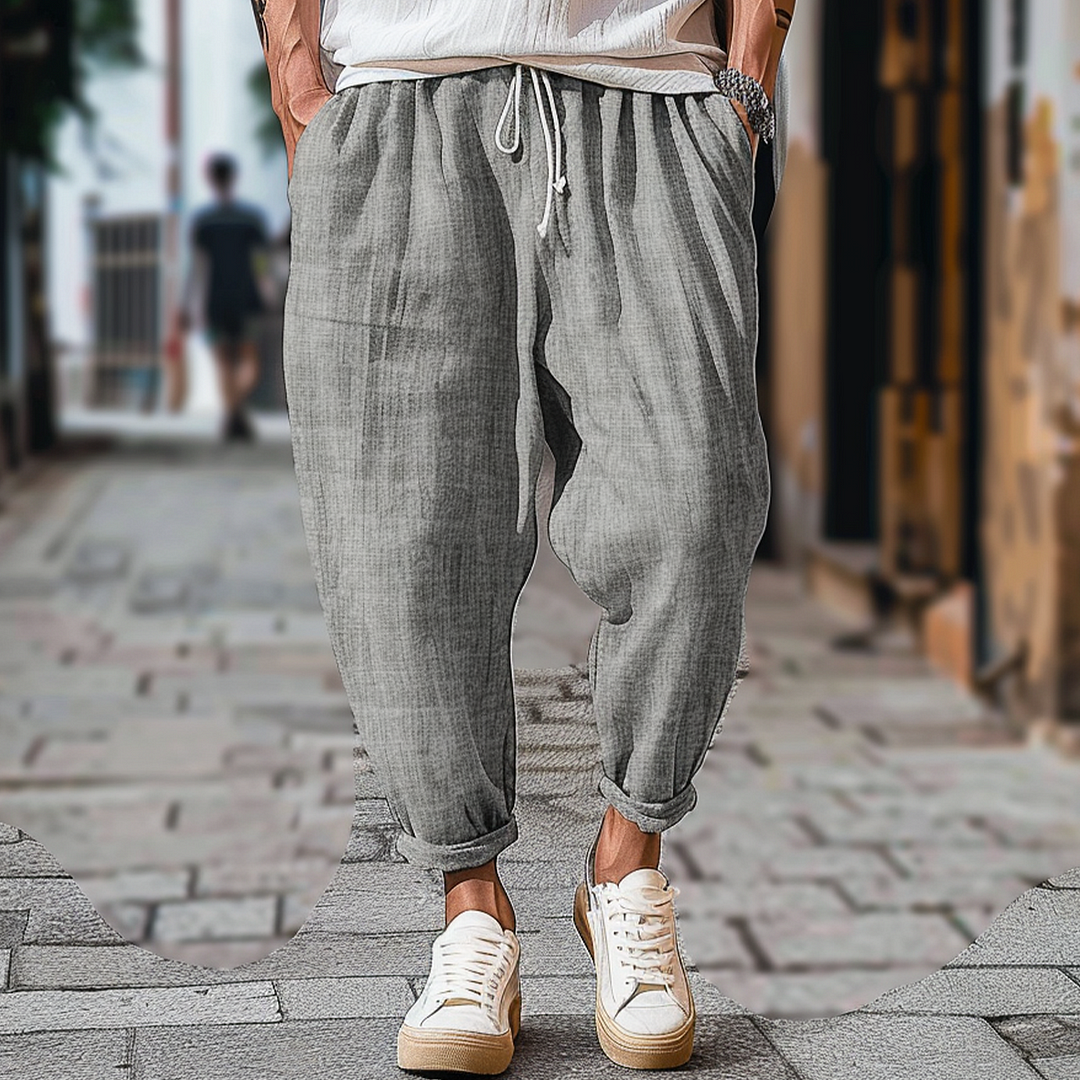 Mens Beach Loose Drawstring Linen Casual Pants