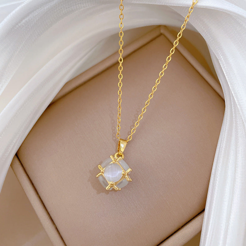 Cat’S Eye Ball Simple Personality Fashion Gorgeous Necklace Female Versatile Clavicle Chain Titanium Steel