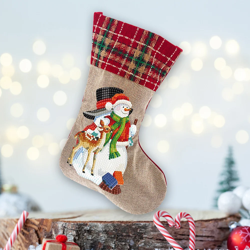 DIY Snowman Christmas Socks Decor DIY Diamond Art Kits for Family Party Decoration(20*35cm)