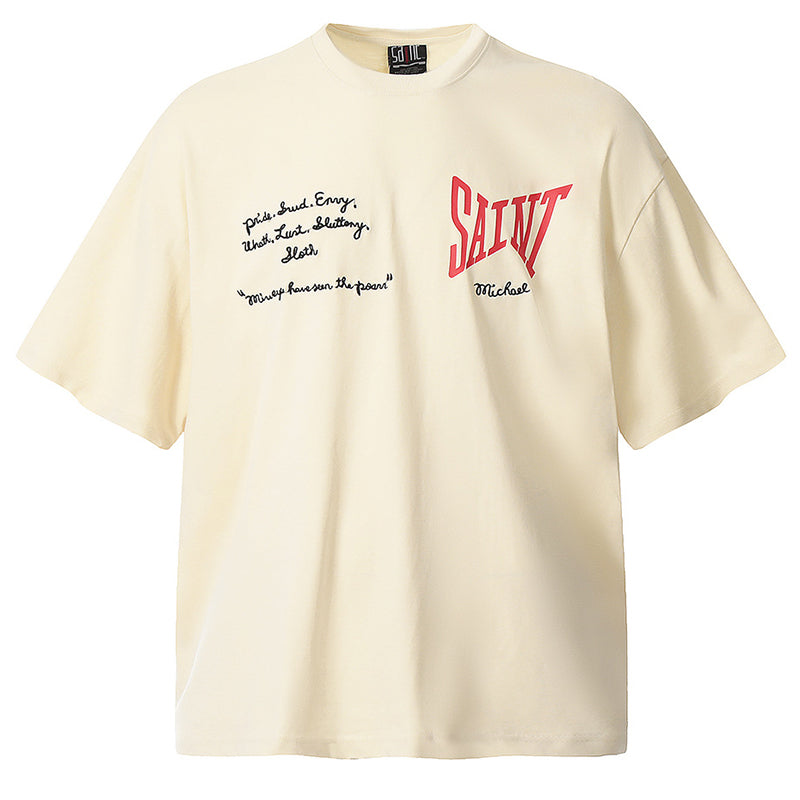 SAINT  Retro letter logo embroidery printing T-Shirts