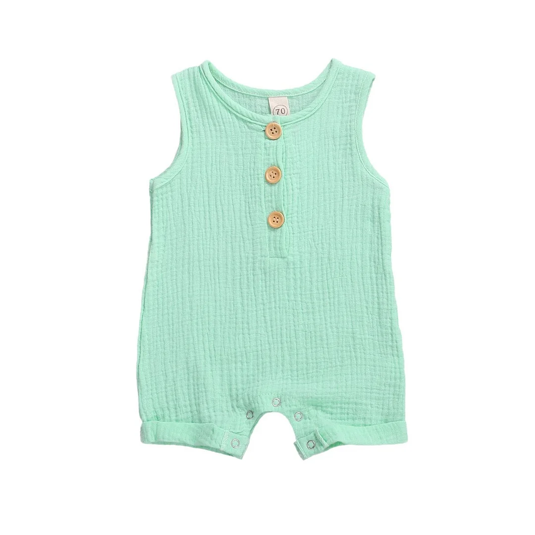 Summer Infant Sleeveless Jumpsuit Baby Girls Boys Simple Solid  Round Collar Romper Cotton Linen Clothing for Travel Vacation