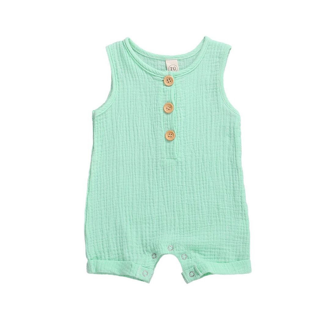 Summer Infant Sleeveless Jumpsuit Baby Girls Boys Simple Solid  Round Collar Romper Cotton Linen Clothing for Travel Vacation
