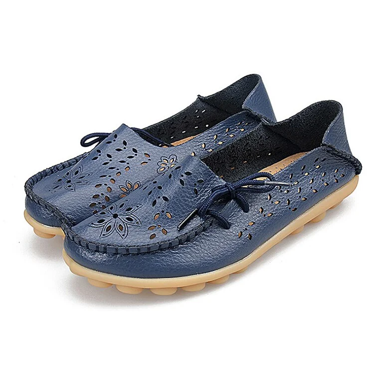 Female Ballet Flats Shoes Women Cut Out GenuineLeather Breathbale Moccains Women Shallow Shoes Solid Ballerina Ladies Shoes