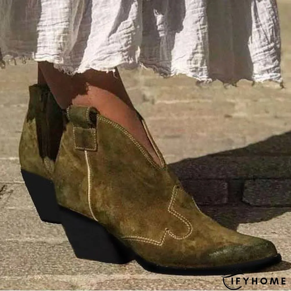 Bohemian mid-heeled pointed booties | IFYHOME