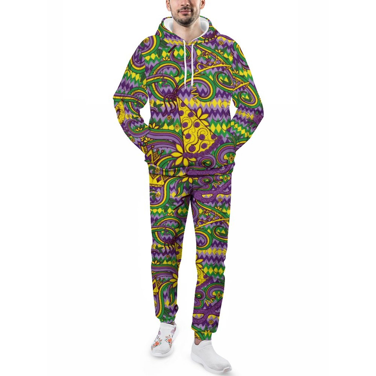 Mardi Gras Style Men's Sweatsuits Set Guys Streetwear Athletic Pullover And Sweatpants Suit Outfit S-5Xl