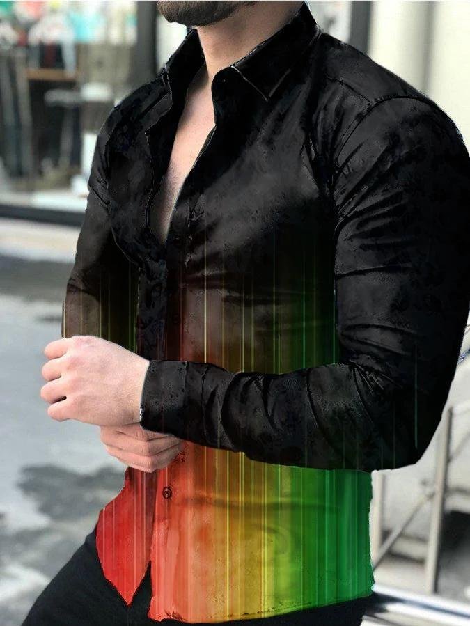 Rainbow print lapel collar long sleeve shirt