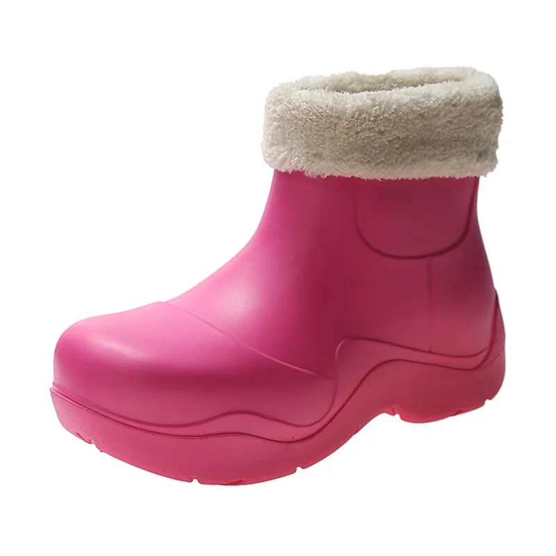 Winter Keep Warm Plush Lining Design Women Ankle Boots Rainboots Slip-on Ladies Rain Shoes Outdoor Waterproof Platform Shoes