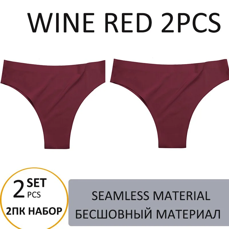 2PCS/Set Woman Panties Sexy Bikini Thongs Women Underwear  T-Back Female Lingerie Seamless Ice Silk Underpants For Woman 2021