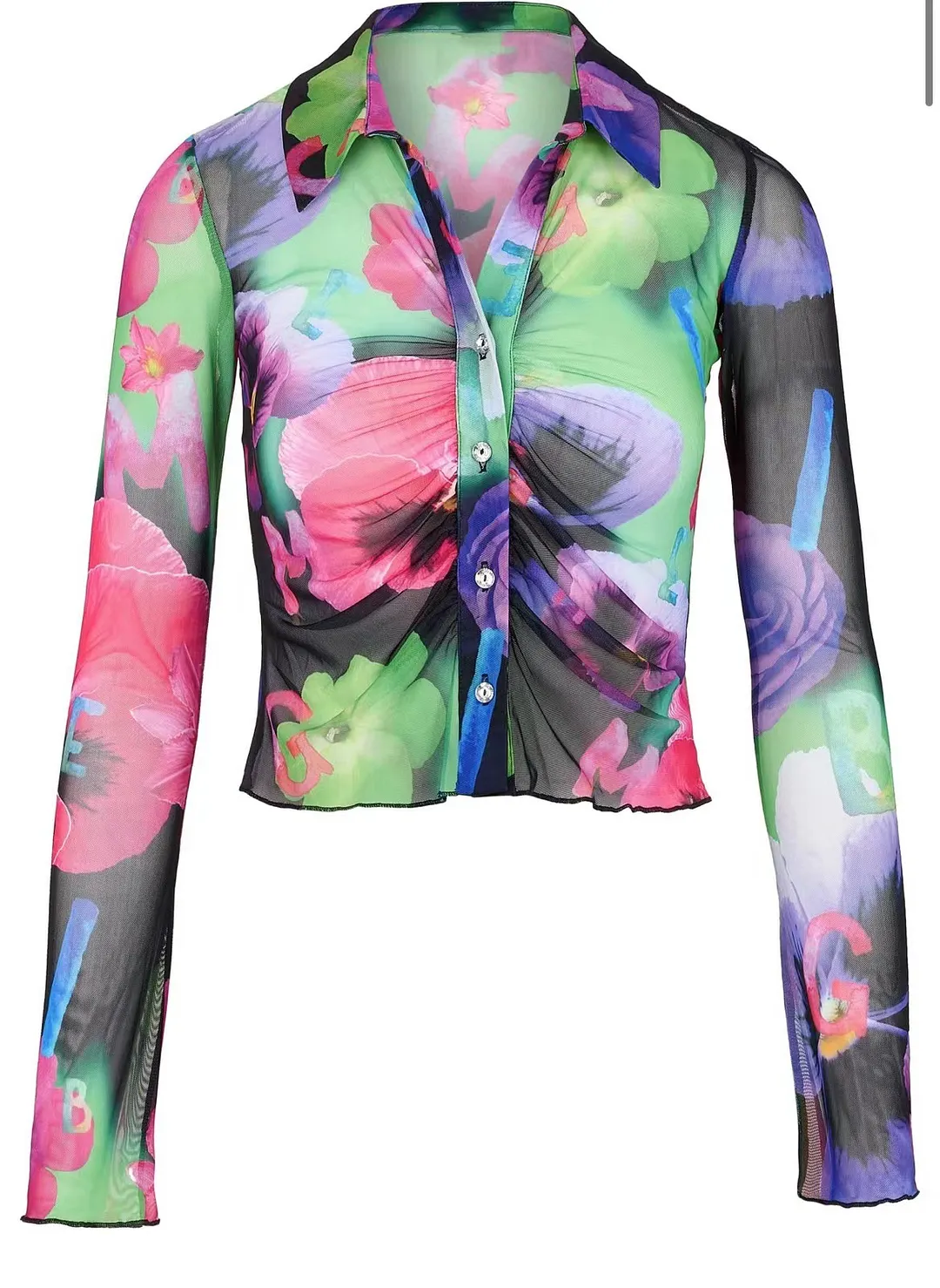Women Sexy Double Layer Mesh Printed Two-Piece Set