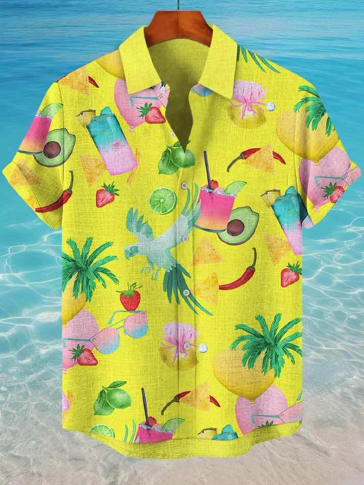 Men's Hawaii Parrot Fruit Graphic Print Short Sleeve Shirt
