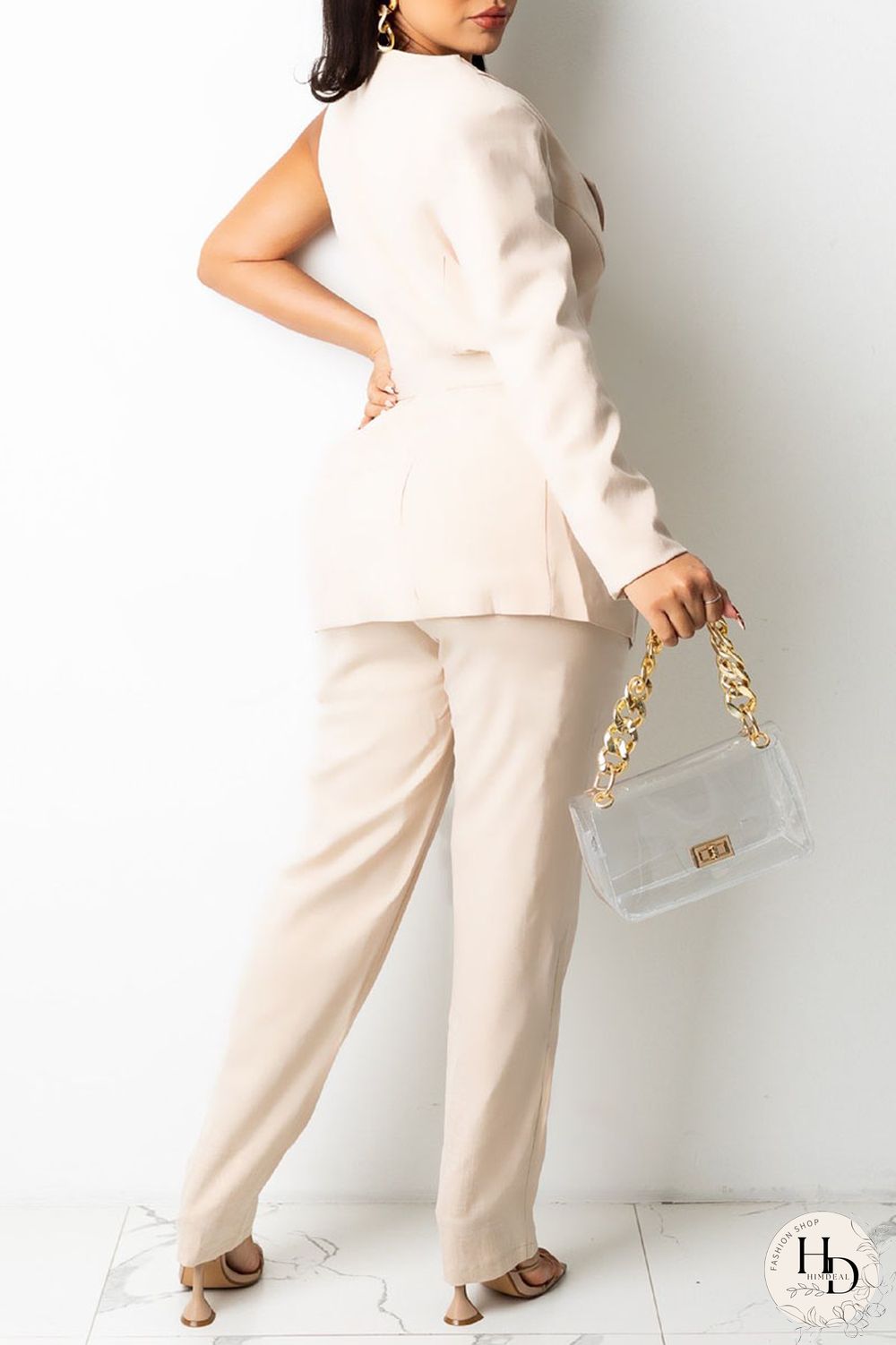 Black Work Solid Split Joint With Belt V Neck Long Sleeve Two Pieces