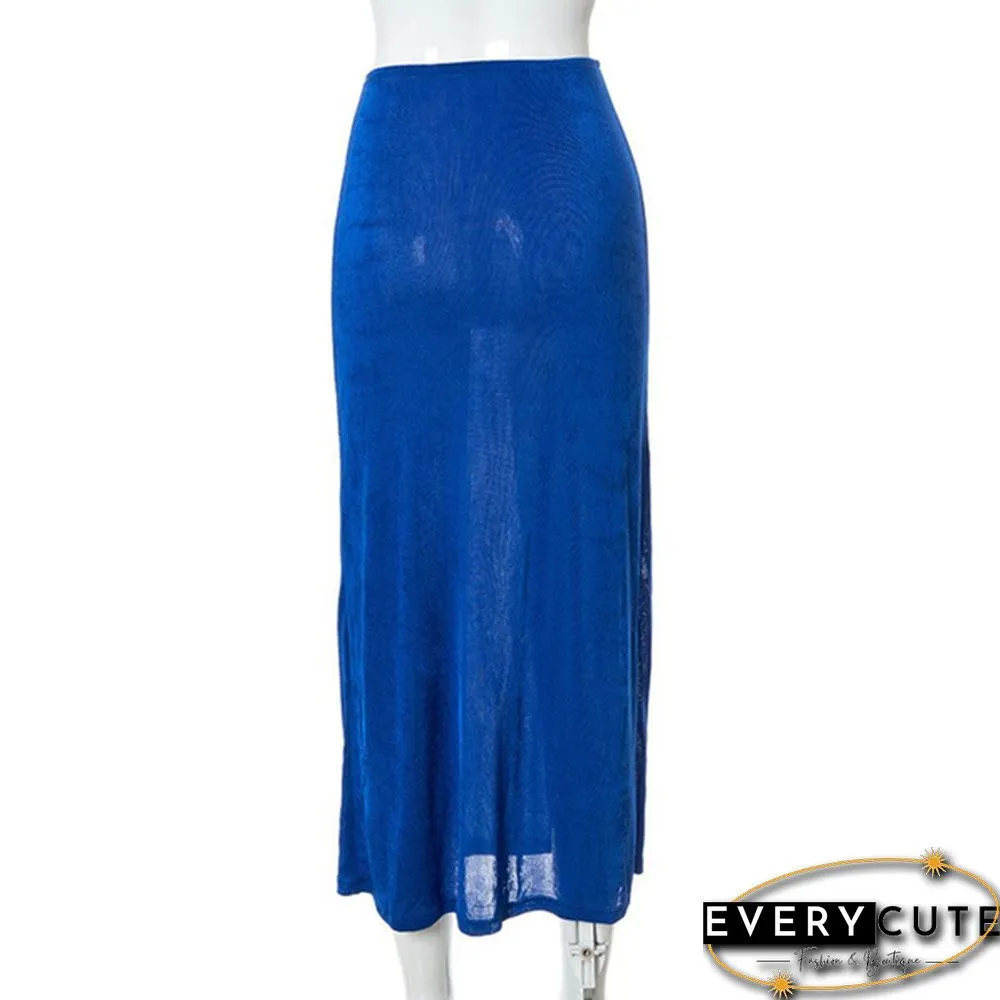 Retro Midi Skirt Low Waist Tight Blue Green Womens Urban Fashion Summer Falda Gonna