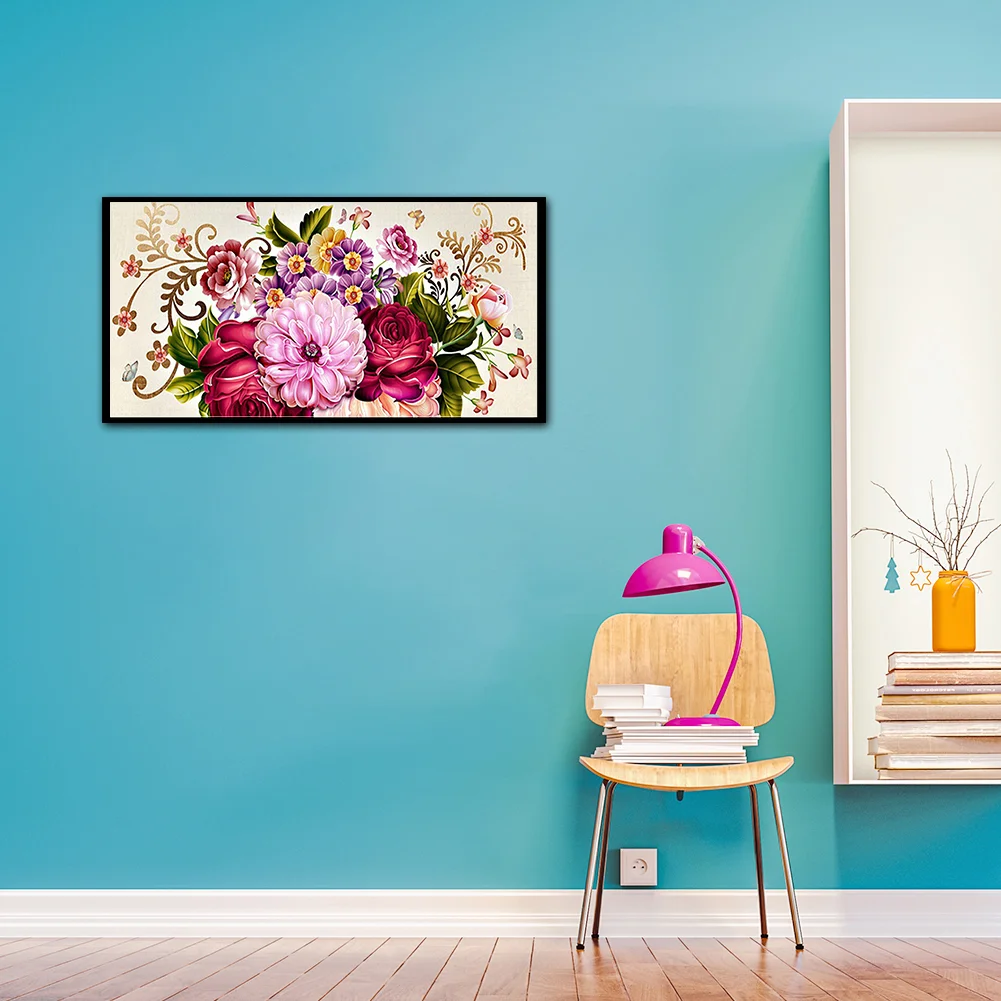 Full Cross Stitch 11CT Cotton Thread DIY Printed Peony Flower Embroidery Kits