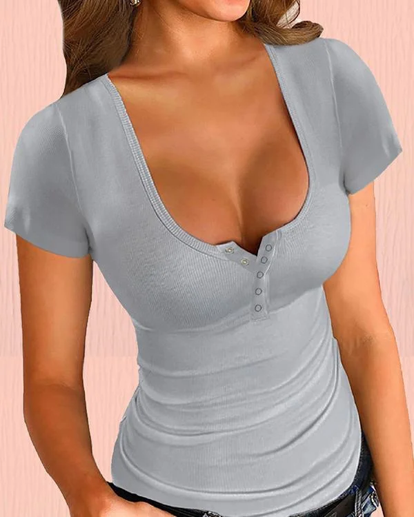 Sexy U-neck Casual Short Sleeve Shirts & Tops