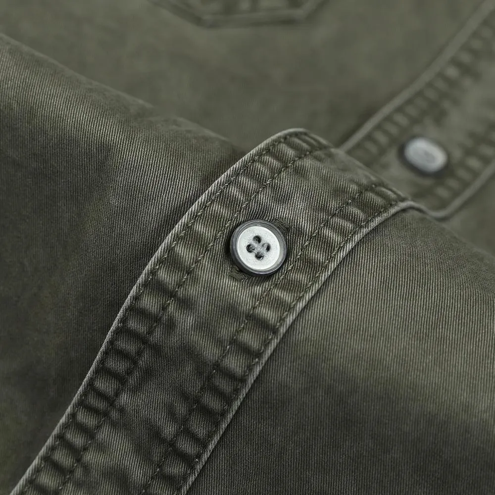 SIMWOOD 2021 Autumn 100% Cotton Vintage Overshirt Men Garment Dyed Western Style Shirts Plus Size Cargo Military Clothes