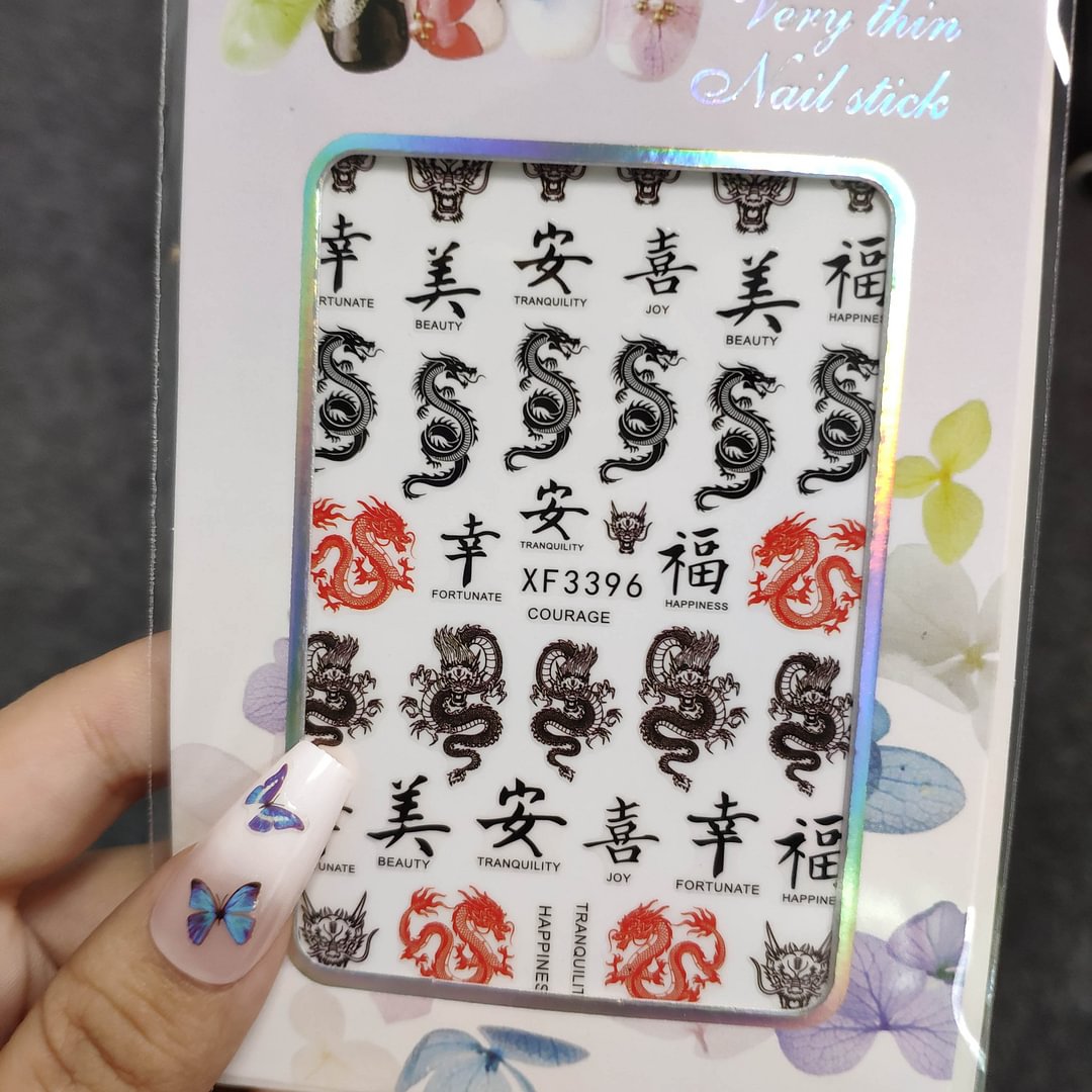 3D Chinese Red Black Dragon Manicure Decor Stickers Snake Nail Sticker DIY Self Adhesive Nail Decals Acrylic Nail Art Decoration