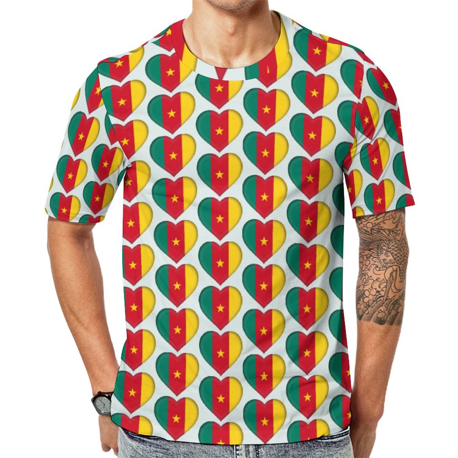 I Love Cameroon Cameroonian Flag Hearts Short Sleeve Print Unisex Tshirt Summer Casual Tees for Men and Women Coolcoshirts