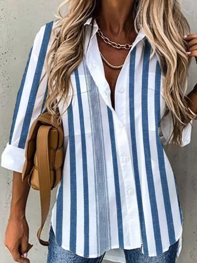 Printed Lapel Long Sleeve Shirt
