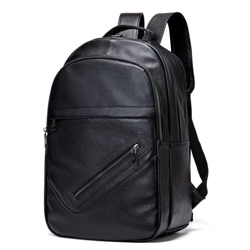 Men&rsquo;s Large Capacity Top-Handled Zip Fastening Genuine Leather Backpack