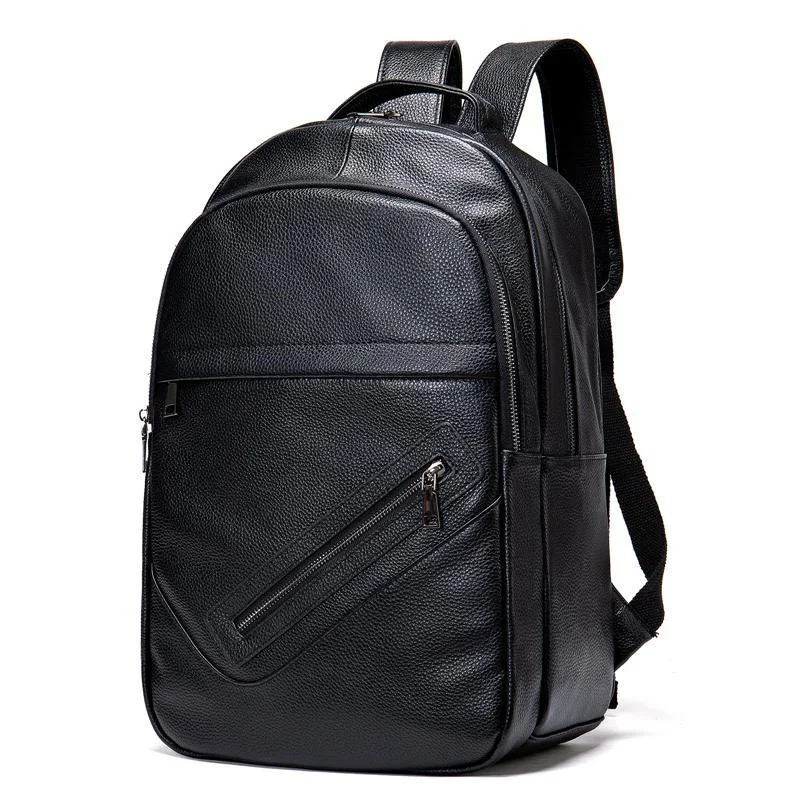 Men’s Large Capacity Top-Handled Zip Fastening Genuine Leather Backpack