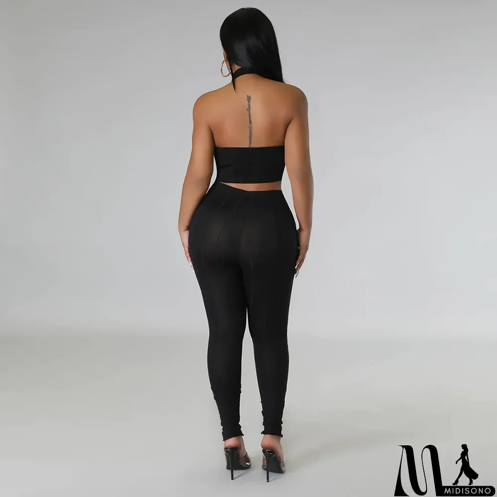 MidiSono - Halter Neck Top Slim Pants Casual Two-piece Set