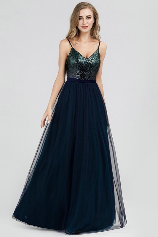 Bellasprom Sequins Tulle Prom Dress Online V-Neck Bellasprom