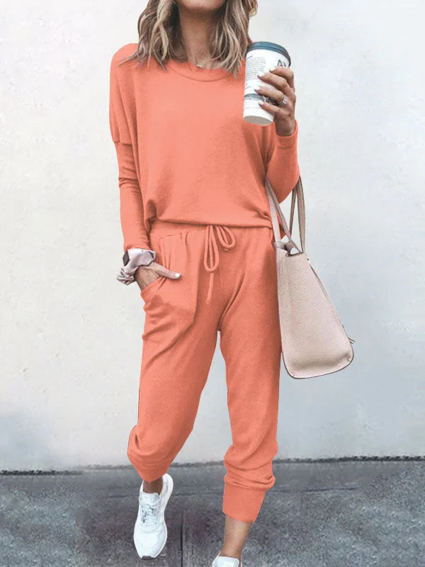 Women's Sweatsuit 2 Piece Set Drawstring Pocket Loose Fit Minimalist Long Sleeve Soft Oversized Comfortable