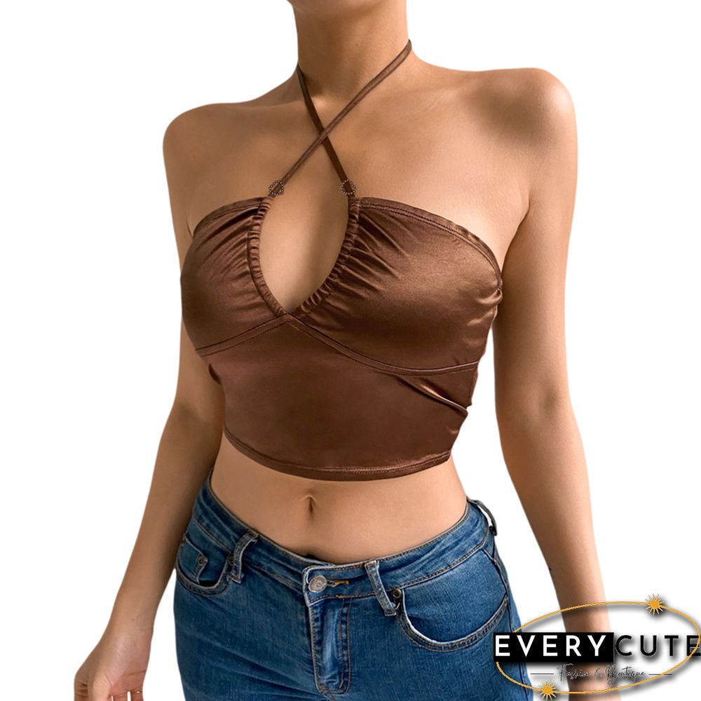 Women Sexy Crop Cami Top Solid Hollow Out Bandage Lace Up Y2K Camisole Tank Tops Valentine's Day Clothes Shirt Top