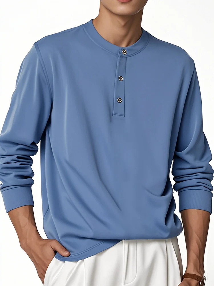  Men's Fashion Casual Comfortable Long Sleeve Henley Shirt 