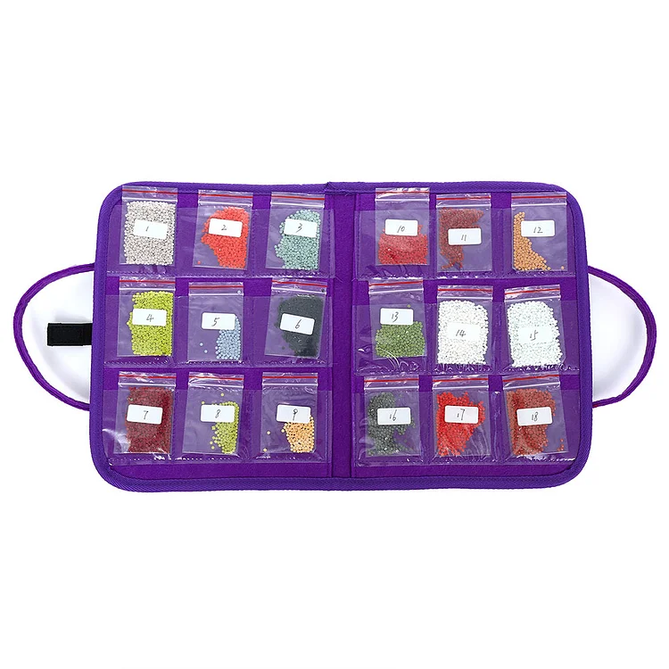 18 Pocket Diamond Painting Drill Storage Handbag DIY Mosaic Bags (Purple)