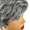 New Glueless Salt and Pepper Short Straight Bob Pixe Cut Wig