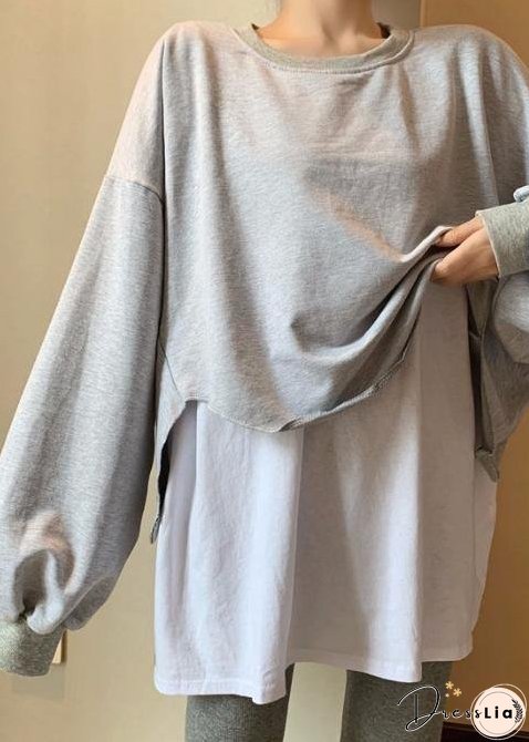 Luxury Color Block Gray Asymmetrical Sweat Shirts Tracksuits
