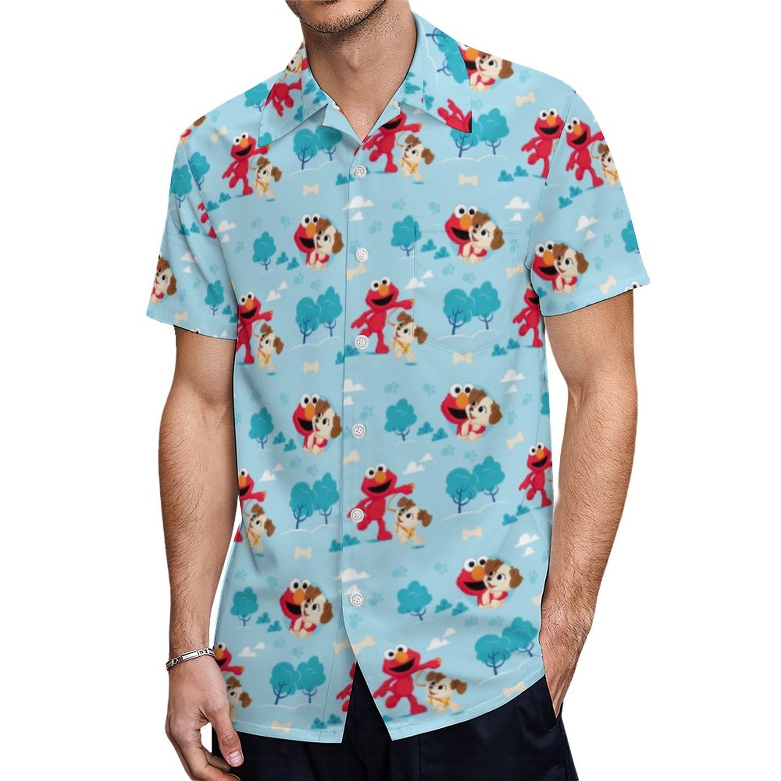 Elmo Tango Pattern Hawaiian Shirt Mens Button Down Plus Size Tropical Hawaii Beach Shirts