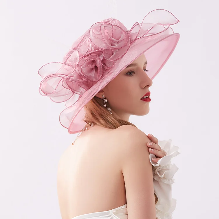 Women's Kentucky Derby Church Dress Hat Wide Brim Leaf Flower Bridal Shower Hat