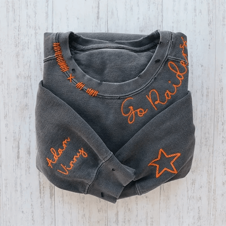 Vintage Custom- Personalized Embroidered Hand Distressed Crew Neck Sweatshirt