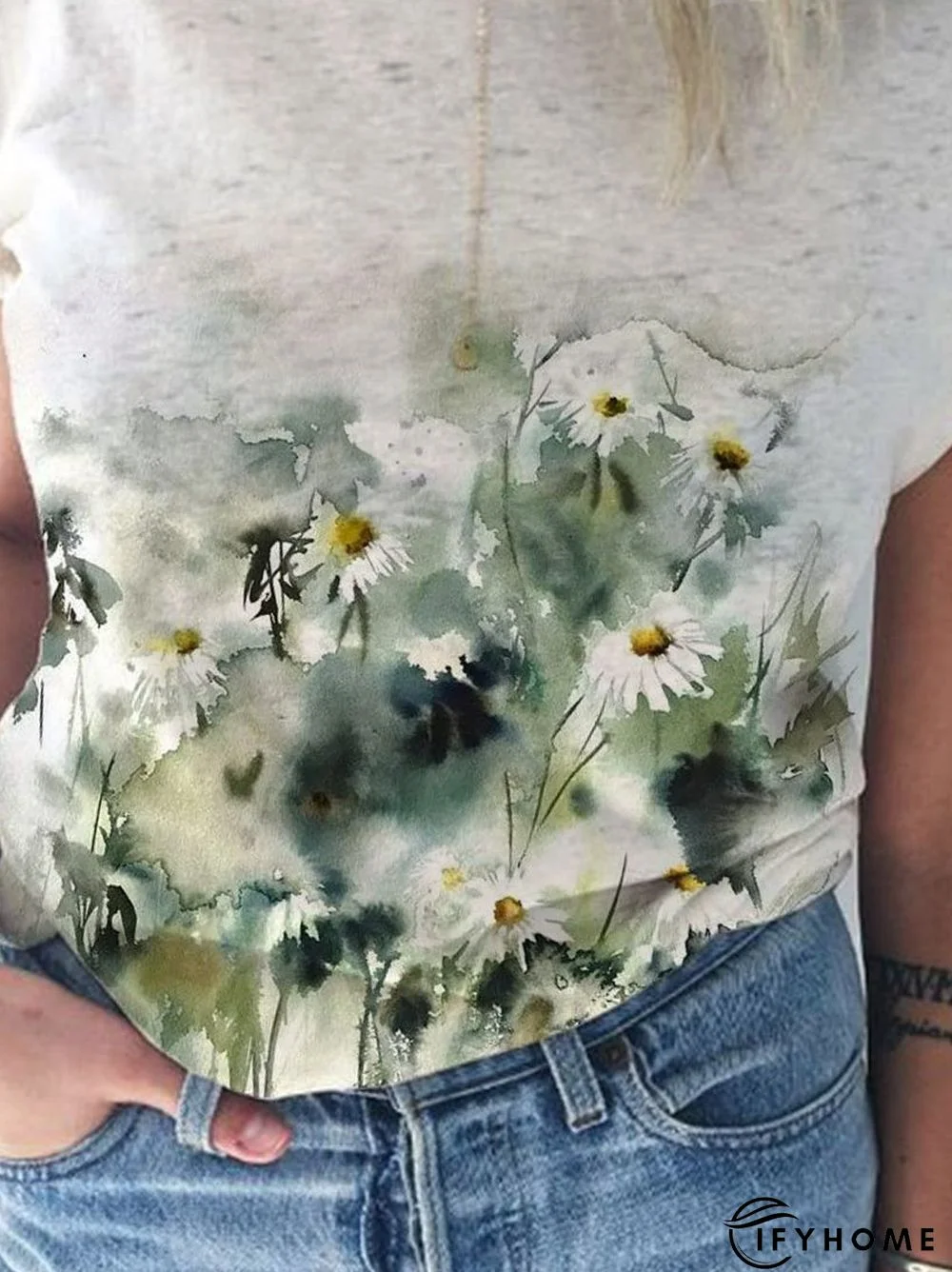 Cotton-Blend Floral Short Sleeve Casual T-shirt | IFYHOME