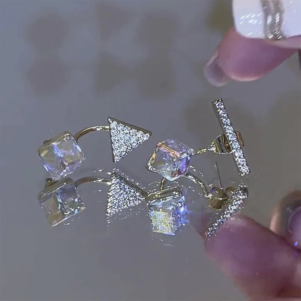 Shecustoms™ Zircon cube sugar crystal triangle earrings