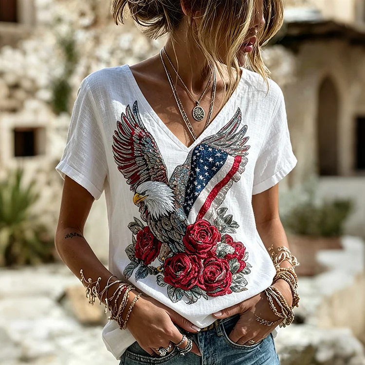 Women's Retro Independence Day Eagle Graphic T-shirt